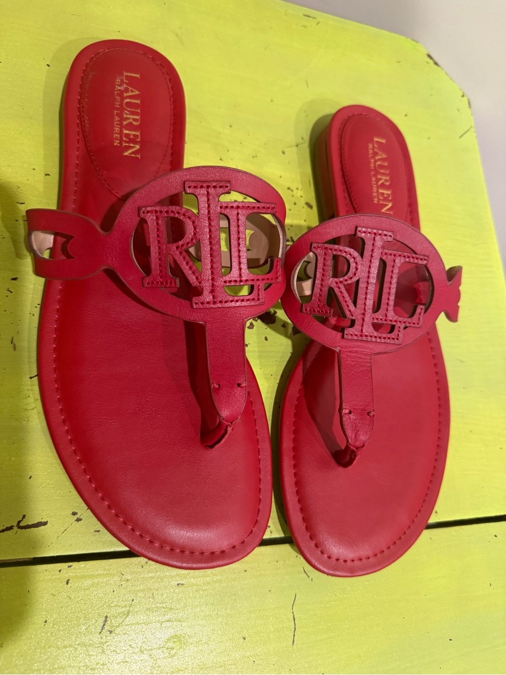 Ralph Lauren Red RL Logo Thong Sandals